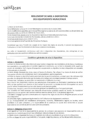 Règlement de mise à disposition des Salles Municipales